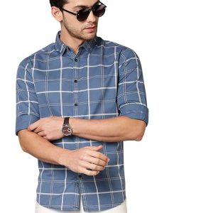 Dennis Lingo Men's Checkered Slim Fit Cotton Casual Shirt